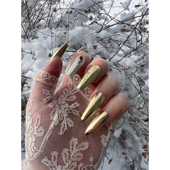 Gold Metal Brass Nails, Accessories, Custom Nails, Press Ons, Gold Jewelry - Picture 4 of 5